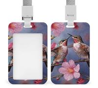 Humming Birds with Pink ID Badge Holder with Vertical Card Badge Holder Waterproof Plastic Card Sleeve Badges Protector Case Name Tag ID Card Holder for Office Doctor Nurse Teachers