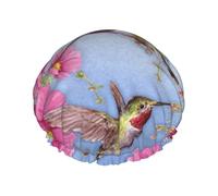 Humming Birds With Pink Print Premium Double Layer Shower Cap For Women With Reusable Shower Cap For Hair - Waterproof Plastic Cap - Shower Caps For Long, Short And Curly Hairs