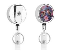 Humming Birds with Pink Retractable Work Badge Holder Keychain Badge Reel 24.4" Cord & 360° Swivel Alligator Clip Heavy Duty Id Name Tag Holder for Nurses Doctors Teachers Office Workers