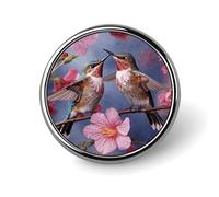 Humming Birds with Pink Round Brooch Pin Aluminum Alloy Badge Pin Personalized Lapel Pin with Smooth Edges Fashion Accessories for Shirts Jackets