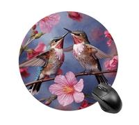 Humming Birds with Pink Round Mouse Pad Cute Small Computer Mouse Mat Non-Slip Rubber Base Gaming Mousepad for Wireless Mouse, Gaming, Office, Laptop, Women, Men