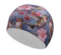 Humming Birds with Pink Swim Cap for Women Men Swimming Hat Bath Waterproof Pool Caps for Long Thick Curly Hair