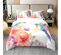 Hummingbird 100% Cotton Duvet Cover Tropical Birds Bedding 100% Cotton Set Hummingbird Flowers for Children Kids Boys Girls Microfiber Blossoming Iris Flowers Pink Duvet Set Super King Size Zipper