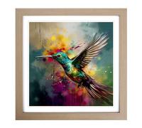 Hummingbird Abstract Art No.1 Framed Print | 18x18 Inch Oak Framed Wall Art | Ready to Hang | Abstract Fantasy Picture | Living Room Bedroom Lounge Office