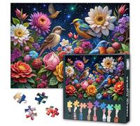 Hummingbird Adults 1000 Piece Puzzle, Floral Plants Puzzles, Beautiful Birds Surrounded by Colorful Flowers Jigsaw Puzzle for Family Recreation - Friends Gift 27.5" x 19.6"