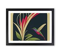 Hummingbird Art Deco Style Abstract Framed Print | A2 Black Framed Wall Art | Ready to Hang | Art Deco Fantasy Picture | Living Room Bedroom Lounge Office