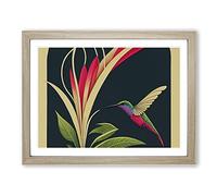 Hummingbird Art Deco Style Abstract H1022 Framed Print for Living Room Bedroom Home Office Décor, Wall Art Picture Ready to Hang, Oak A4 Frame (34 x 25 cm)