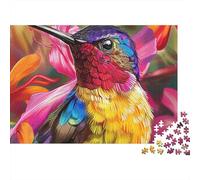 Hummingbird Art Print 1000 Piece Game Night Puzzle for Adults Bright Iridescent Hummingbird Among Tropical Blooms Premium Sturdy Vibrant Challenging Hard Stress Relief 52x38cm/1000pcs