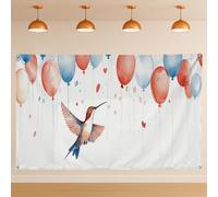 Hummingbird Balloon Watercolor Backdrop, Cute Whimsical Party Decorations Background, Indoor/Outdoor Photo Booth Supplies for Spring Birthday Celebration 71x43 Inch