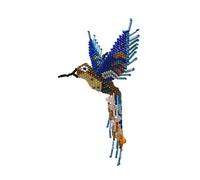 Hummingbird, Beaded Ornamental Figurine, Good Luck Charm, Blue, Golden Brown, Cream, and White, Decorative Animals, Christmas Ornaments, Holiday Decoration, 3 Inches x 5 Inches