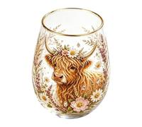 Hummingbird Bee Flora Colorful Drinkware Stemless Wine Glass with Gold Rim | Colorful stemless wine glass with gold rim, easy to clean and versatile for tea, coffee, juice or wine