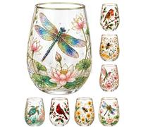 Hummingbird Bee Flora Glass Cup - 14 Oz Enamel Floral Decorative Glassware for Tea Coffee, Transparent Nature Inspired Colored Wine Glasses Tumbler Gift for Women Mom Garden Lovers, 1Pcs