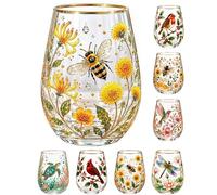 Hummingbird Bee Flora Glass Cup - 14 Oz Enamel Floral Decorative Glassware for Tea Coffee, Transparent Nature Inspired Colored Wine Glasses Tumbler Gift for Women Mom Garden Lovers, 1Pcs