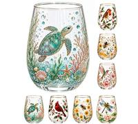 Hummingbird Bee Flora Glass Cup - 14 Oz Enamel Floral Decorative Glassware for Tea Coffee, Transparent Nature Inspired Colored Wine Glasses Tumbler Gift for Women Mom Garden Lovers, 1Pcs