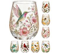 Hummingbird Bee Flora Glass Cup - 14 Oz Enamel Floral Decorative Glassware for Tea Coffee, Transparent Nature Inspired Colored Wine Glasses Tumbler Gift for Women Mom Garden Lovers, 1Pcs
