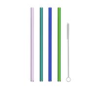 Hummingbird Bermuda Tide Straight Glass Straws, 9 x 9.5 mm, 4 Pack | Handmade in the USA from durable borosilicate glass in four coastal colors