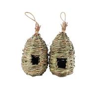 Hummingbird Bird House, 9" x 4" Natural Fiber Grass Bird House, Hand Made Woven Hummingbird Hut, Hanging Birdhouse for Outdoors,Teardrop Shaped Small Birds Nest for Audubon Finch Canary (2Pcs)