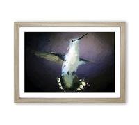 Hummingbird Bird in Flight in Abstract Framed Print | A2 Oak Framed Wall Art | Ready to Hang | Abstract Fantasy Picture | Living Room Bedroom Lounge Office