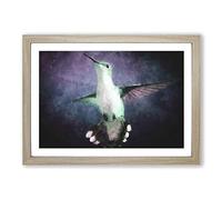 Hummingbird Bird in Flight Painting Framed Print | A2 Oak Framed Wall Art | Ready to Hang | Modern Historical Picture | Living Room Bedroom Lounge Office
