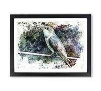 Hummingbird Bird On A Wire In Abstract Modern Art Framed Print | A2 Black Framed Wall Art | Ready to Hang | Abstract Fantasy Picture | Living Room Bedroom Lounge Office