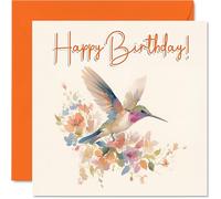 Hummingbird Birthday Cards - Floral Birds - Happy Birthday Card for Mum Dad Brother Sister Auntie Uncle Cousin Friend Family Colleague 145mm Bday Greeting Cards
