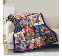 Hummingbird Blanket Gifts for Women Girls Mom Birthday Christmas Valentine Present Colorful Floral Bird Flower Theme Decor Bedroom Living Room Sofa Couch Soft Cozy Plush Kids Adults Teen Throw 60"x50"