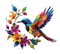 Hummingbird Bloom Metal Wall Art, Rust-resistant Iron Hanging Colorful Flower Bird Wall Sculpture - Handcrafted Nature Decor, Circular Accent for Outdoor Yard Garden Patio, Makes Space Feel Alive