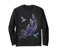 Hummingbird Bluebonnet Texas Floral Botanical Garden Long Sleeve T-Shirt