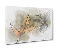 Hummingbird by a Flower Canvas Print | Gallery Wrapped 30mm Frame Wall Art | 30x20 inches | Ready to Hang | Abstract Floral Picture | Living Room Bedroom Lounge Office