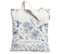 Hummingbird Canvas Tote Bag for Women, Floral Vintage Rose Butterfly Spring Blue Washable Reusable Everyday Tote Bag Ideas, Blue, 13x15 Inch