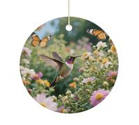 Hummingbird Ceramic Christmas Ornaments with Gold String - Personalized Double-Sided 2.9 Inch Xmas Tree Decorations, Rustic Winter Hanging Ornaments for Holiday Party Gift