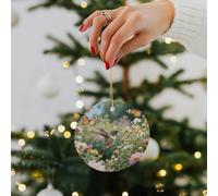 Hummingbird Christmas Tree Ornament Festival Ceramic Round Pendant Xmas Decorative Hanging Rustic Ornaments for Indoor Home Holiday Party Gifts
