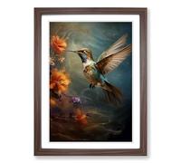 Hummingbird Conceptual Framed Print | A2 Walnut Framed Wall Art | Ready to Hang | Modern Nature Picture | Living Room Bedroom Lounge Office