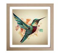 Hummingbird Constructivism No.1 Framed Print | 18x18 Inch Oak Framed Wall Art | Ready to Hang | Modern Historical Picture | Living Room Bedroom Lounge Office