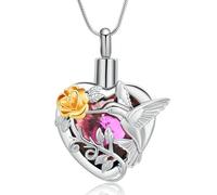 Hummingbird Cremation Jewelry Crystal Heart Urn Ashes Necklace for Women Men Memorial Keepsake Necklace of Loved One