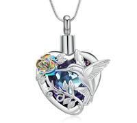 Hummingbird Cremation Jewelry Crystal Heart Urn Ashes Necklace for Women Men Memorial Keepsake Necklace of Loved One