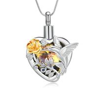 Hummingbird Cremation Jewelry Crystal Heart Urn Ashes Necklace for Women Men Memorial Keepsake Necklace of Loved One