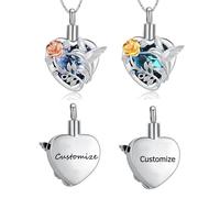 Hummingbird Cremation Jewelry Crystal Heart Urn Ashes Necklace for Women Men Memorial Keepsake Necklace of Loved One
