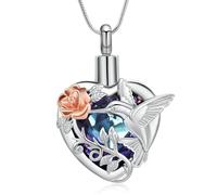 Hummingbird Cremation Jewelry Crystal Heart Urn Ashes Necklace for Women Men Memorial Keepsake Necklace of Loved One