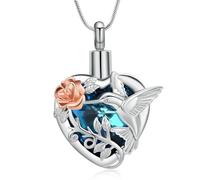 Hummingbird Cremation Jewelry Crystal Heart Urn Ashes Necklace for Women Men Memorial Keepsake Necklace of Loved One