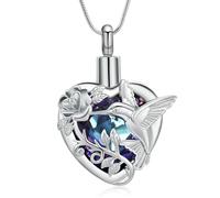 Hummingbird Cremation Jewelry Crystal Heart Urn Ashes Necklace for Women Men Memorial Keepsake Necklace of Loved One