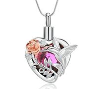 Hummingbird Cremation Jewelry Crystal Heart Urn Ashes Necklace for Women Men Memorial Keepsake Necklace of Loved One