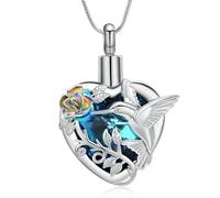 Hummingbird Cremation Jewelry Crystal Heart Urn Ashes Necklace for Women Men Memorial Keepsake Necklace of Loved One