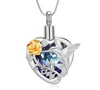 Hummingbird Cremation Jewelry Crystal Heart Urn Ashes Necklace for Women Men Memorial Keepsake Necklace of Loved One