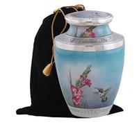 Hummingbird Cremation Urn, Handcrafted Metal Urn for Human Ashes, Adult Cremation Urn with Velvet Bag