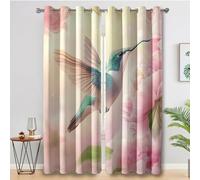 Hummingbird Curtains for Living Room, Pink Floral Botanical Blackout Curtains Bedroom, 66 x 84 Inch 2 Panels, 84 Drop Eyelet Thermal Window Drapes, Home Decor