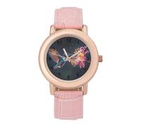 Hummingbird Cute Women's Watch Pink Rose Gold Strap Wristwatch Minimalist Easy Reader Watchec