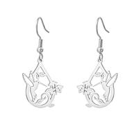 Hummingbird Dangle Drop Earrings Stainless Steels Cute Bird Teardrop Flower Animal Jewelry Memorial Gift for Women (silver)