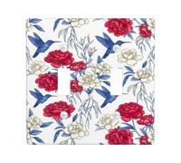 Hummingbird Double Light Switch Cover Plate, Botanical Vintage Rose Peony Spring Red Plastic Standard Size Wall Switch Plates Accents for Home Living Room New Apartment Decor