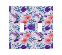 Hummingbird Double Light Switch Cover Plate, Floral Vibrant Flower Rose Summer Violet Plastic Standard Size Toggle Light Switch Cover for Bedroom Bathroom Kitchen Entrance Decor